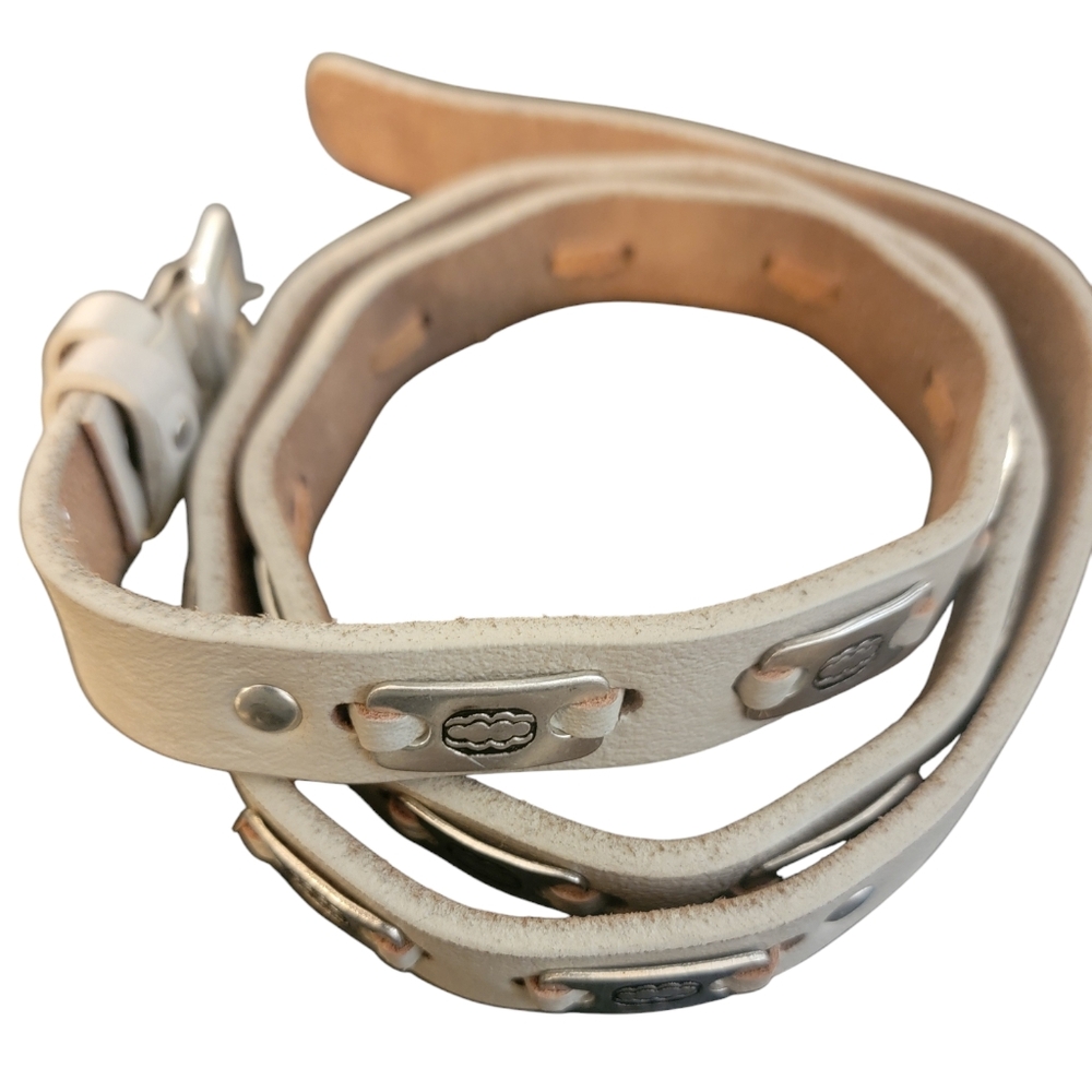 Hunkydory Stockholm UNISEX Leather and Metal Off White Cream Belt 45" PRE-OWNED